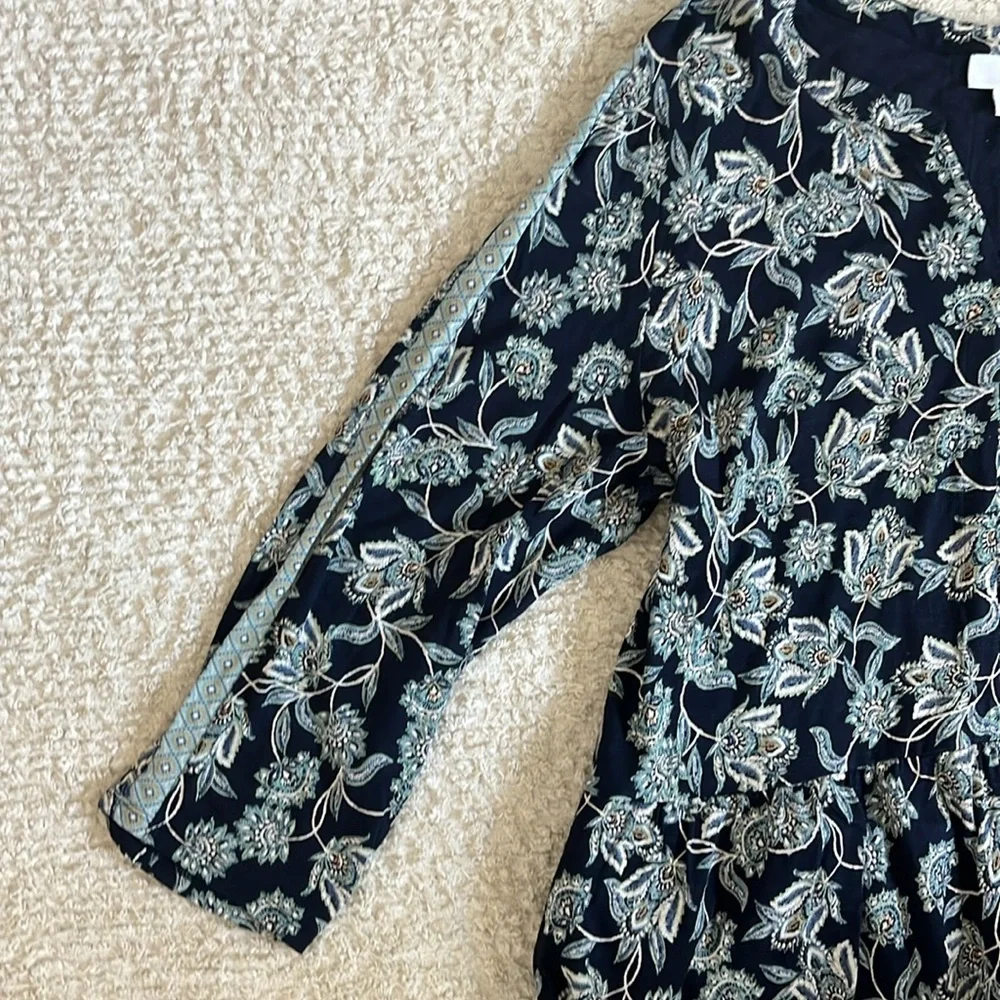 J. Jill Midnight Blue and Ivory Floral Midi Dress - Picture 5 of 7